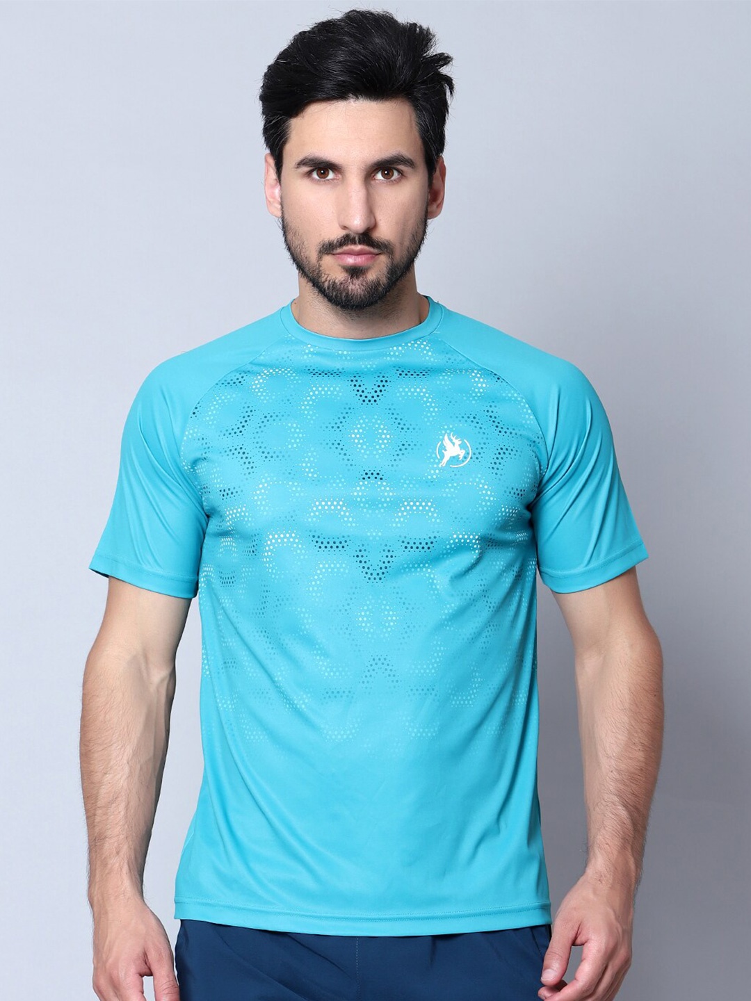 

Shiv Naresh Self Design Raglan Sleeves Rapid-Dry Sports T-shirt, Blue