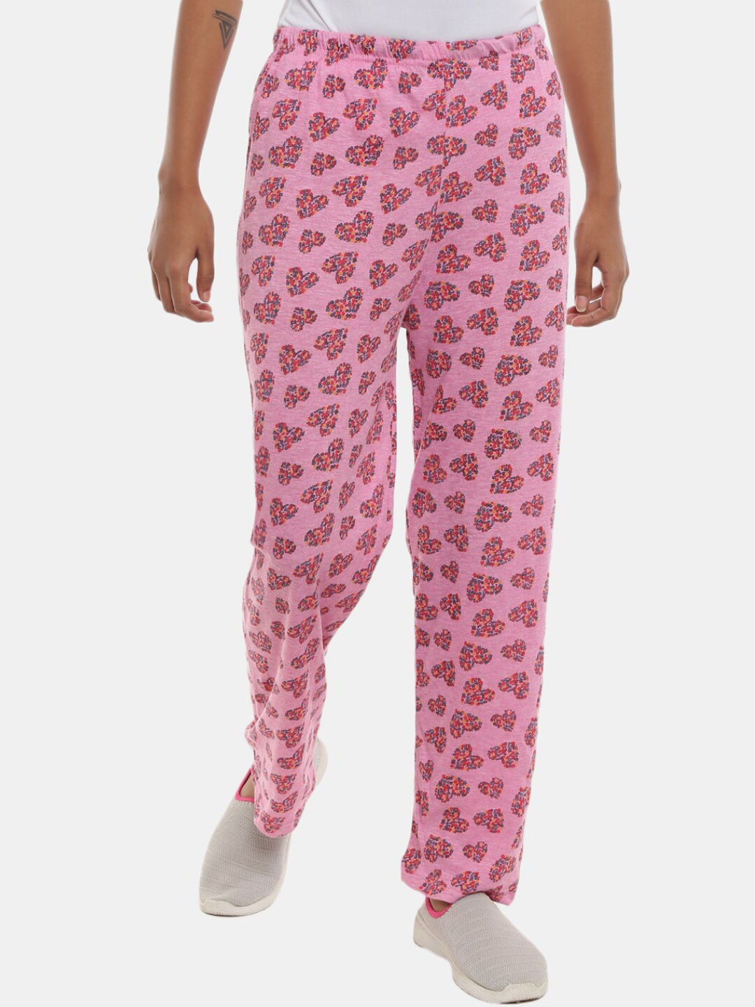 

V-Mart Women Printed Mid-Rise Straight Fit Cotton Lounge Pants, Pink