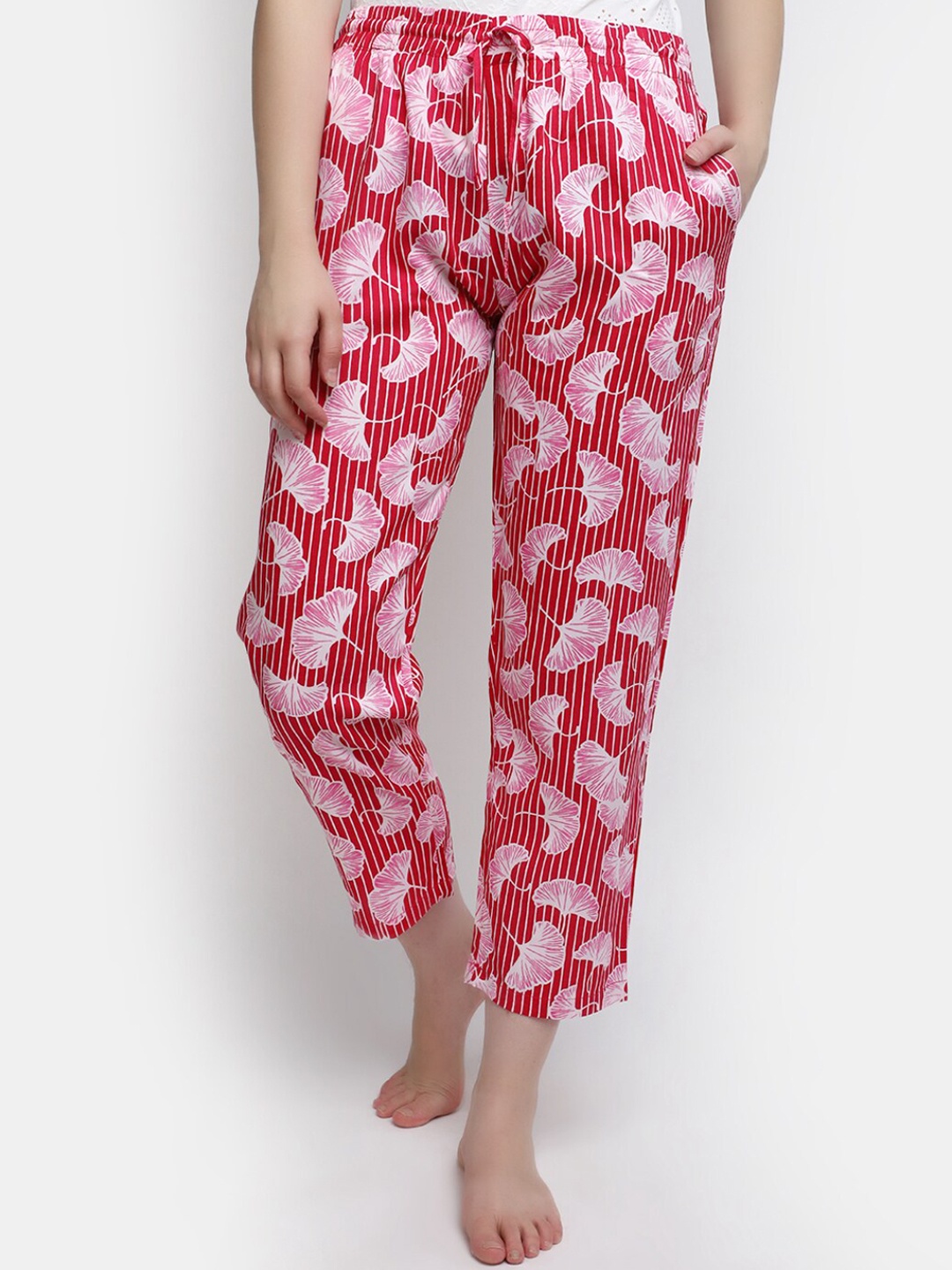 

V-Mart Women Printed Mid-Rise Straight Fit Lounge Pants, Red