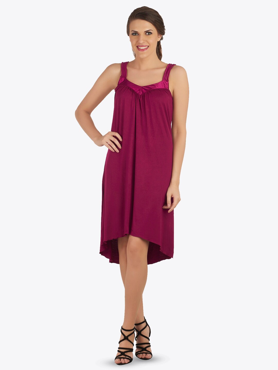 

Soie Sleeveless Knee Length High-Low Nightdress, Purple