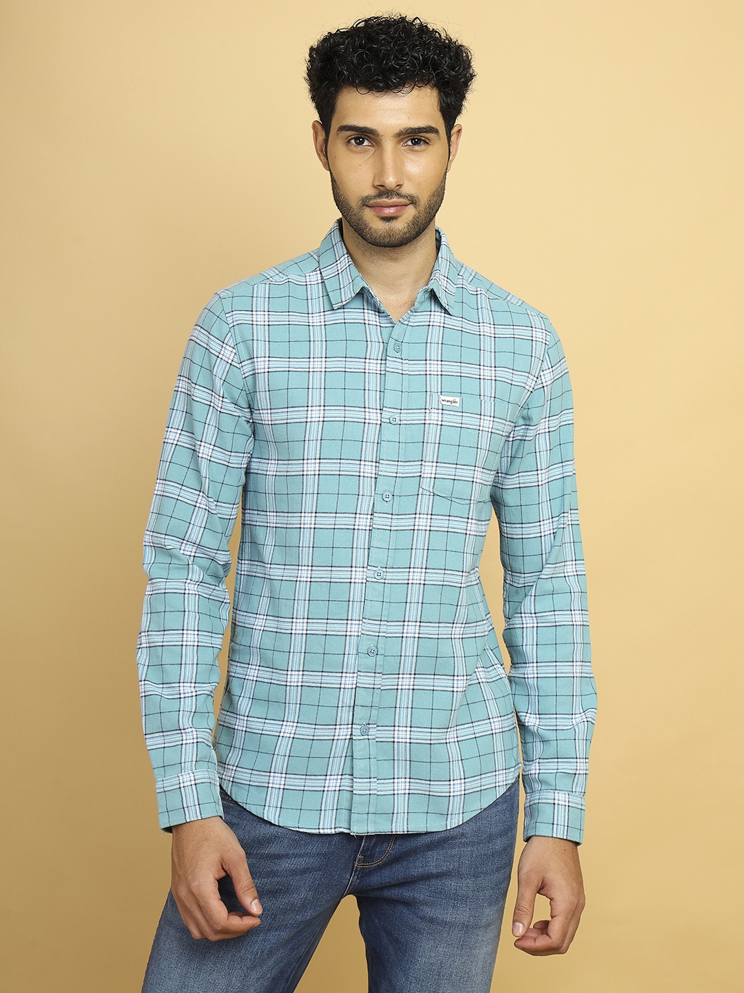

Wrangler Tartan Checks Opaque Cotton Casual Shirt, Blue