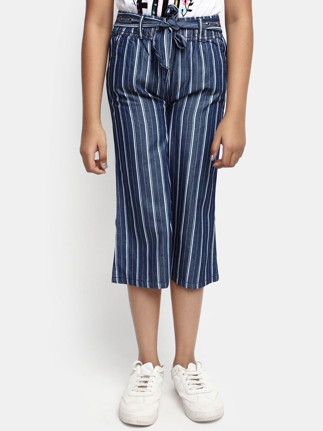 

V-Mart Girls Striped Cotton Denim Harem Pants, Blue