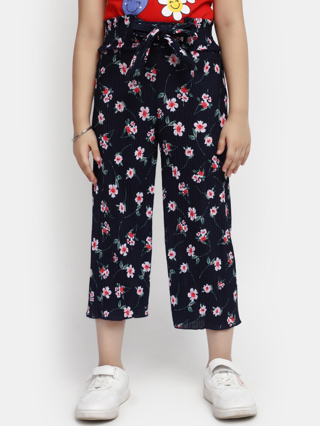 

V-Mart Girls Floral Printed Loose-Fit Harem Pants, Blue