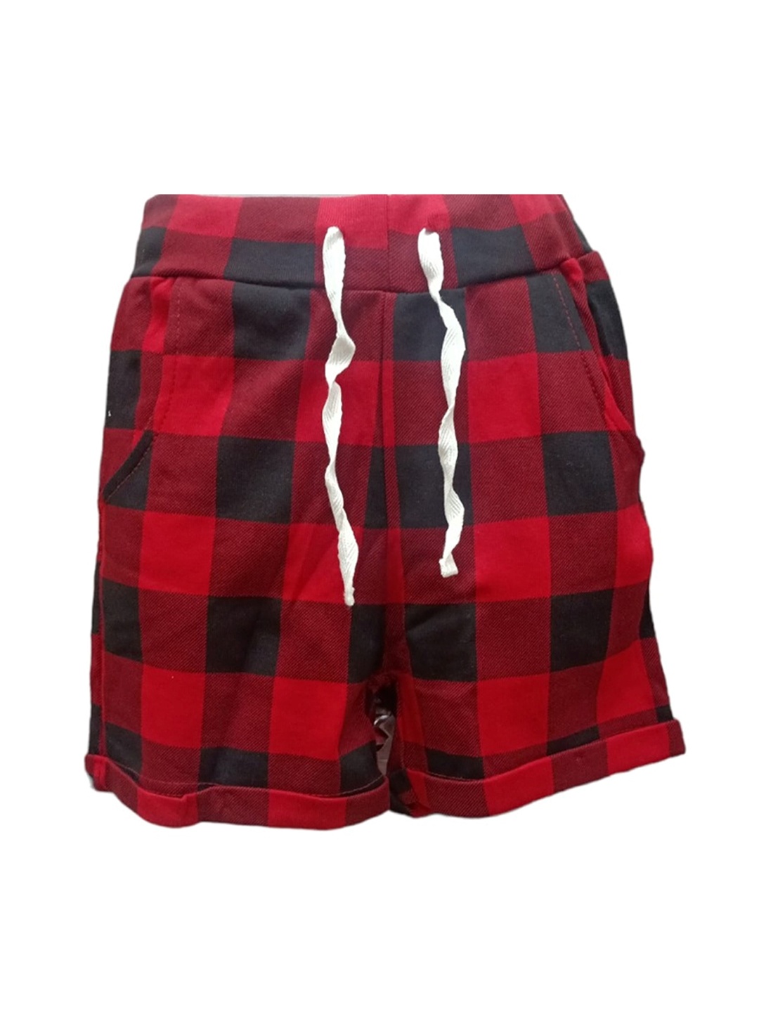 

CELEBRITY CLUB Girls Checked Mid-Rise Cotton Shorts, Red