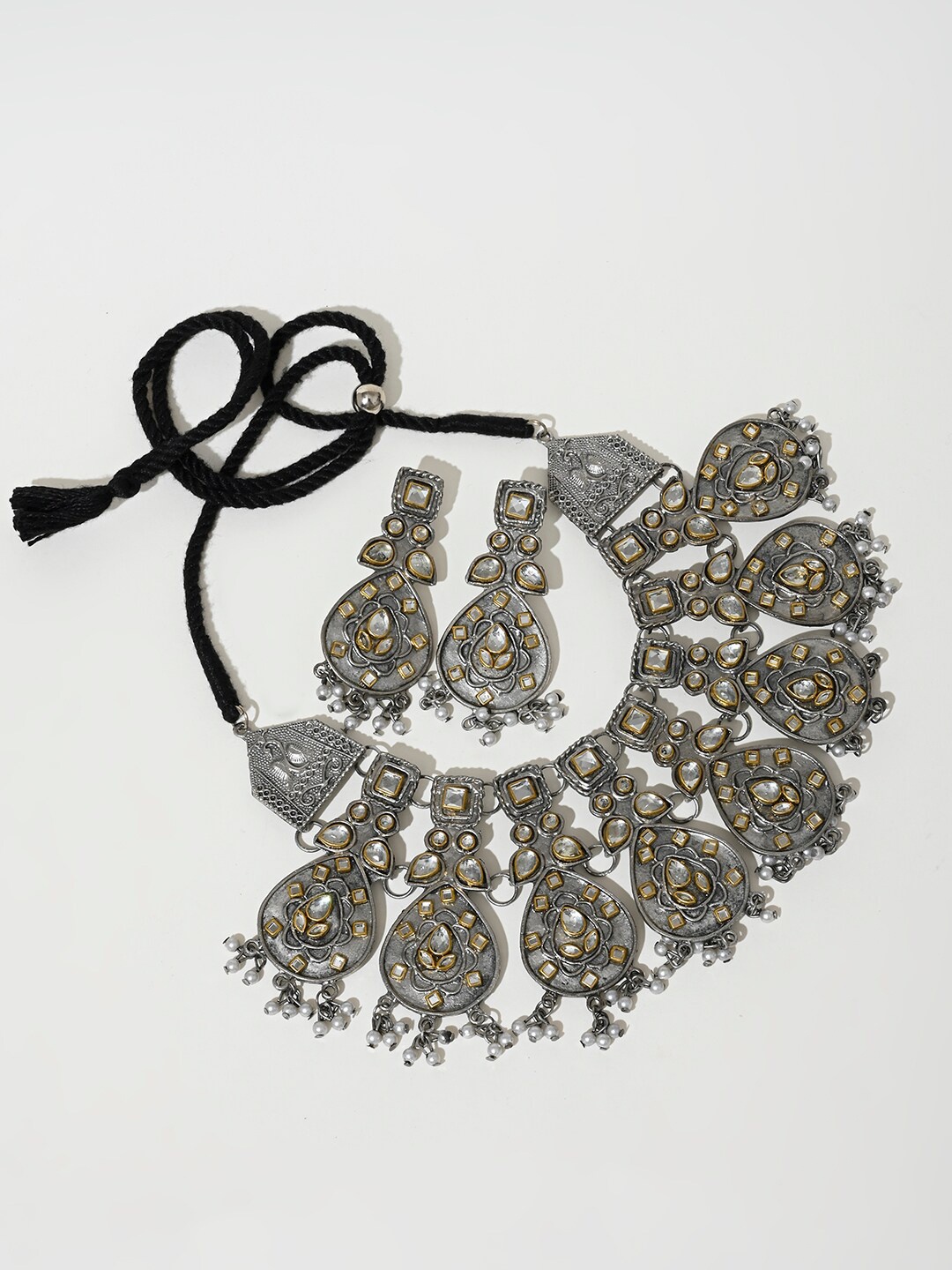 

XPNSV Oxidised Necklace With Earrings, Silver