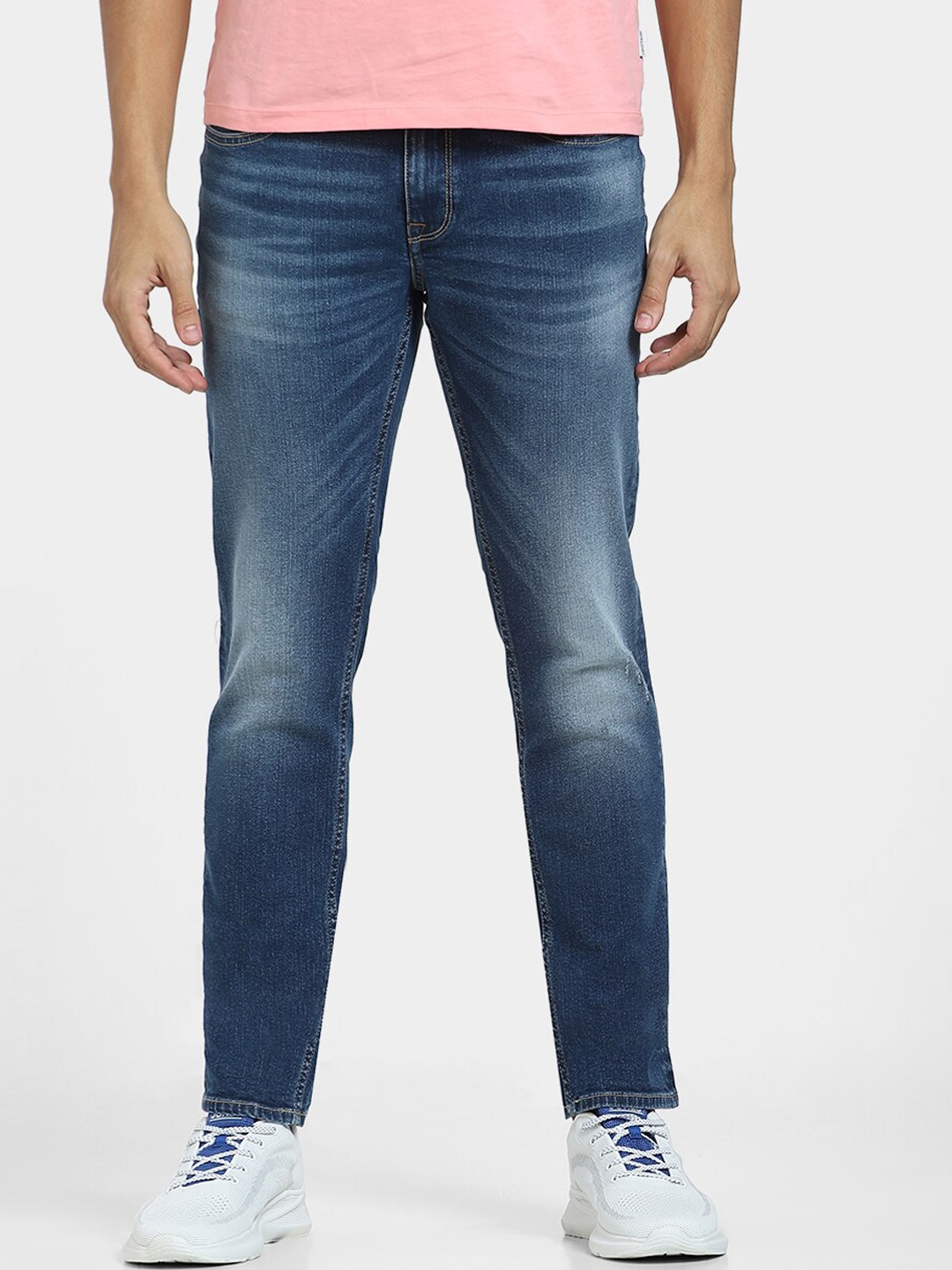

Jack & Jones Men Skinny Fit Low-Rise Mildly Distressed Heavy Fade Stretchable Jeans, Blue