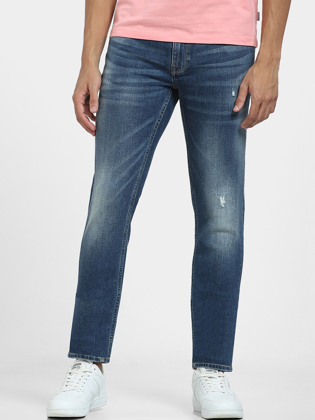 

Jack & Jones Men Skinny Fit Low-Rise Mildly Distressed Stretchable Jeans, Blue