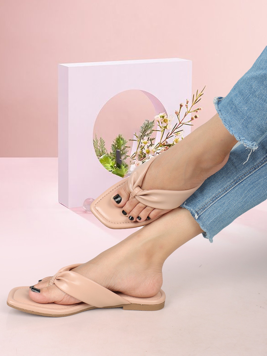 

ELLE Printed Open Toe Flats, Peach