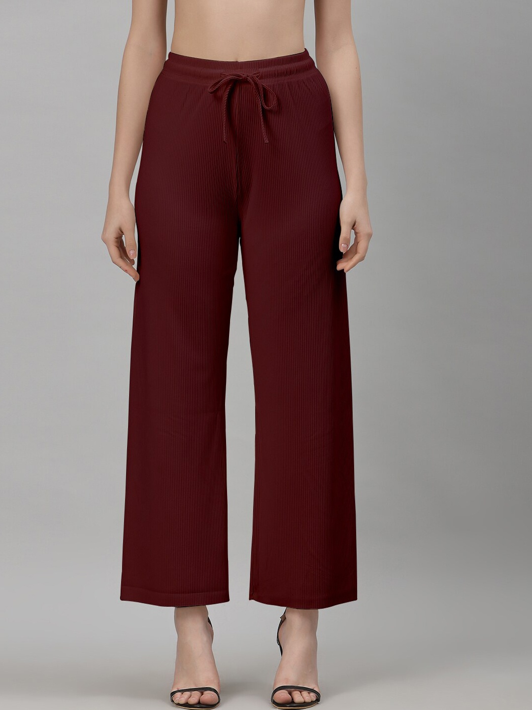 

NEUDIS Women Relaxed Straight Fit Mid-Rise Parallel Trousers, Burgundy