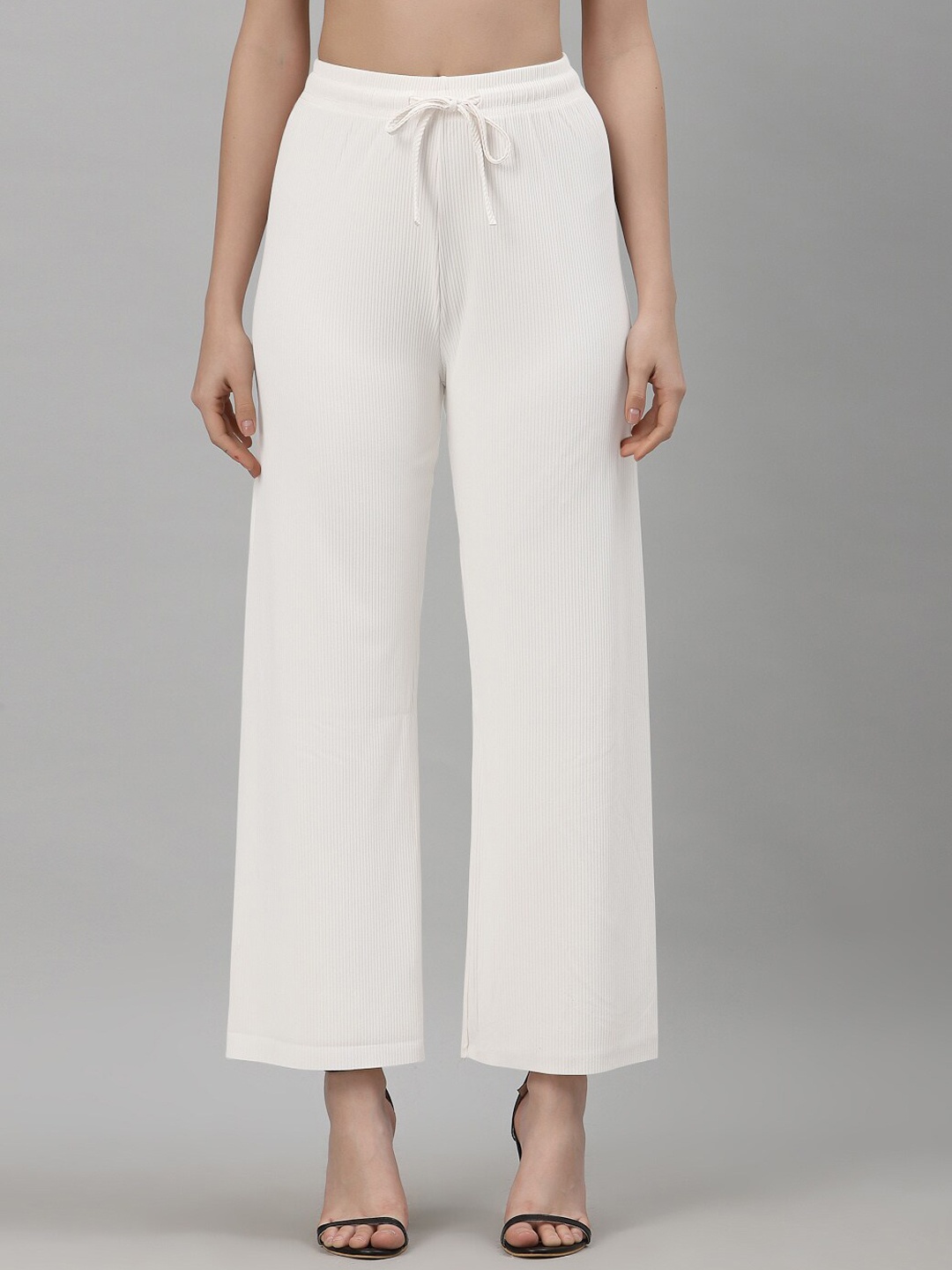 

NEUDIS Women Relaxed Straight Fit Mid-Rise Parallel Trousers, White