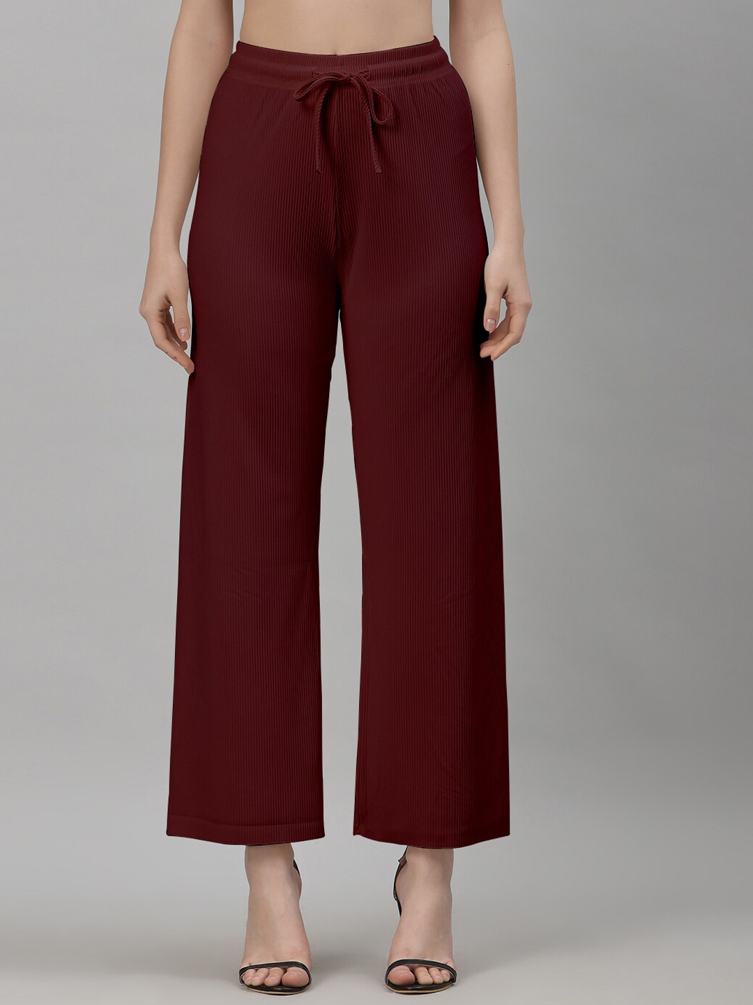 

NEUDIS Women Relaxed Straight Fit Mid-Rise Parallel Trousers, Burgundy