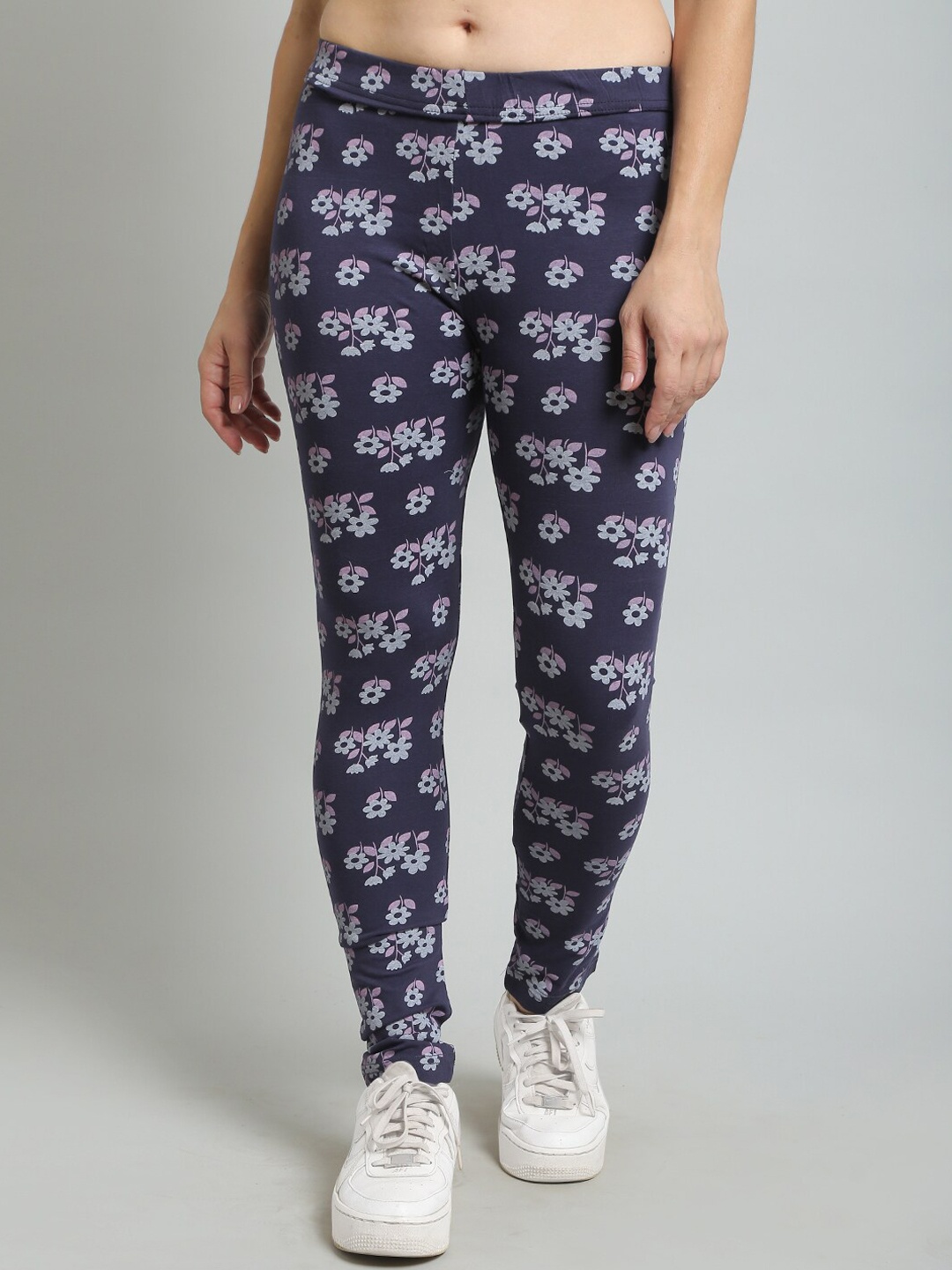 

N-Gal Floral Printed Ankle Length Tights, Blue