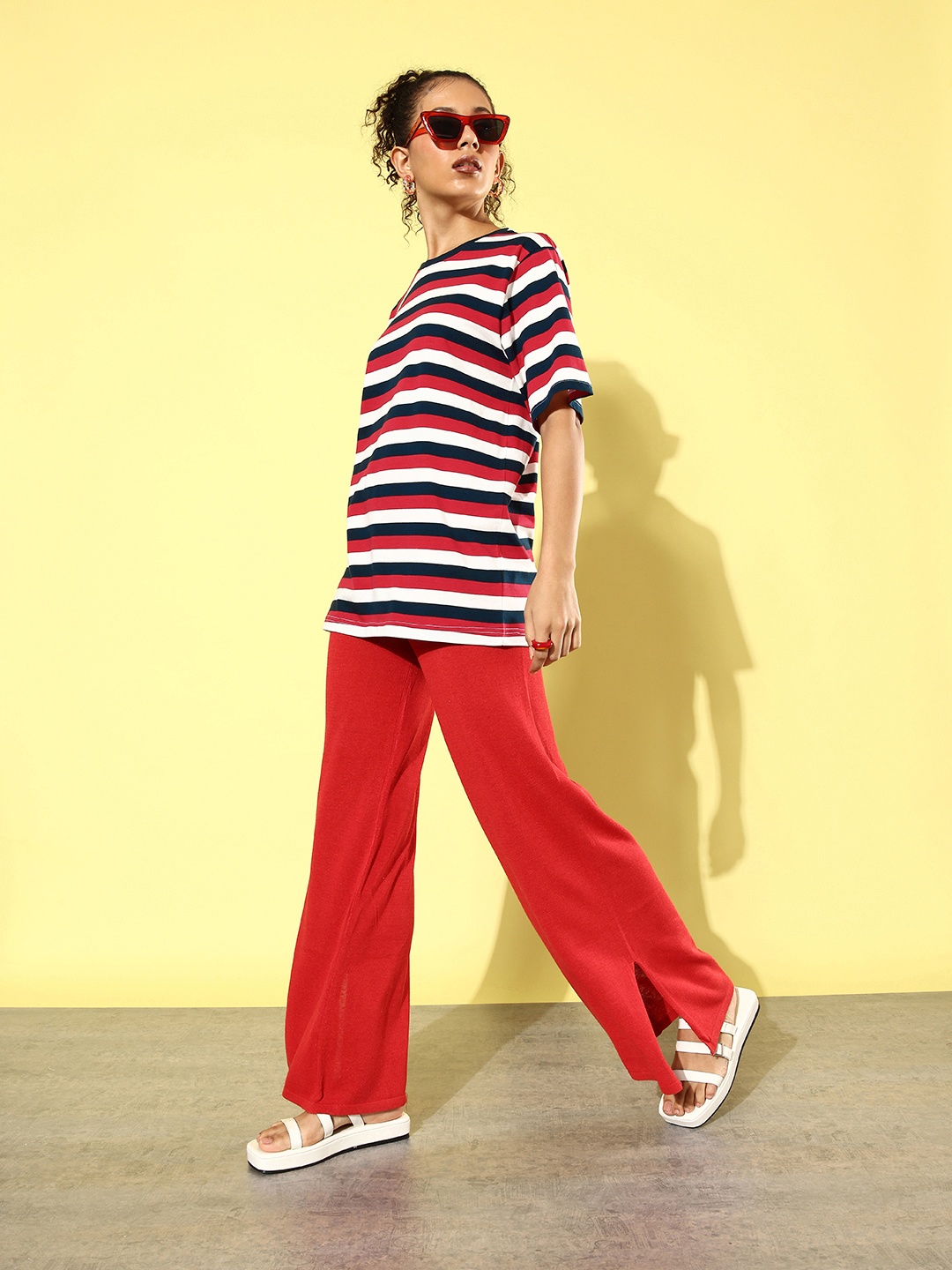 

DILLINGER Striped Oversized Drop-Shoulder Sleeves Pure Cotton T-shirt, Multi