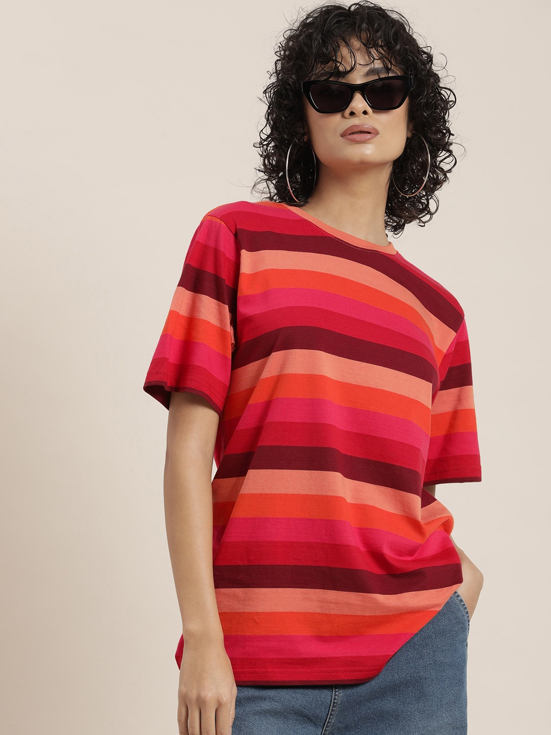

Difference of Opinion Striped Oversized Pure Cotton T-shirt, Multi