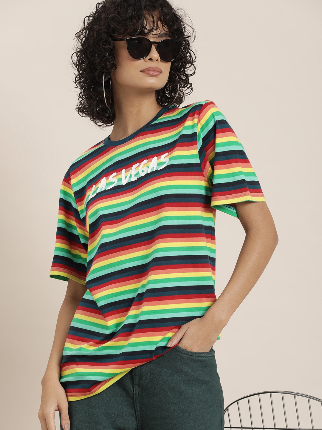 

Difference of Opinion Striped Oversized Pure Cotton T-shirt, Multi