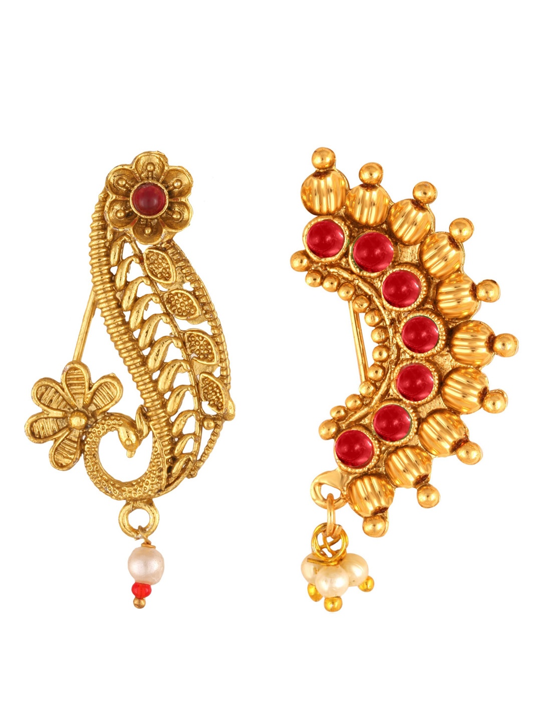 

Vighnaharta Set Of 2 Gold-Plated Stone Studded & Pearls Beaded Nose pins