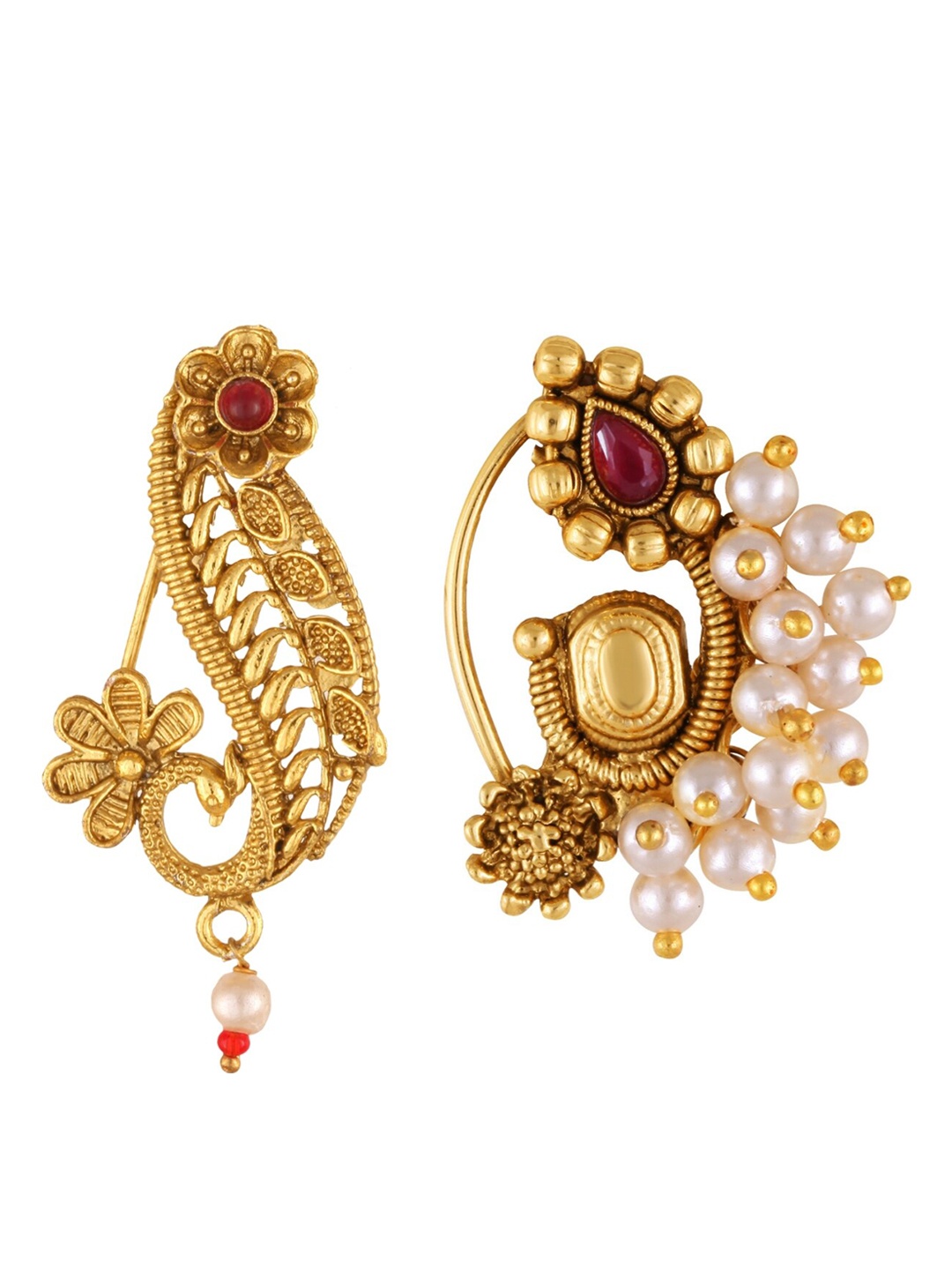 

Vighnaharta Set Of 2 Gold-Plated Stone Studded & Beaded Nosepins