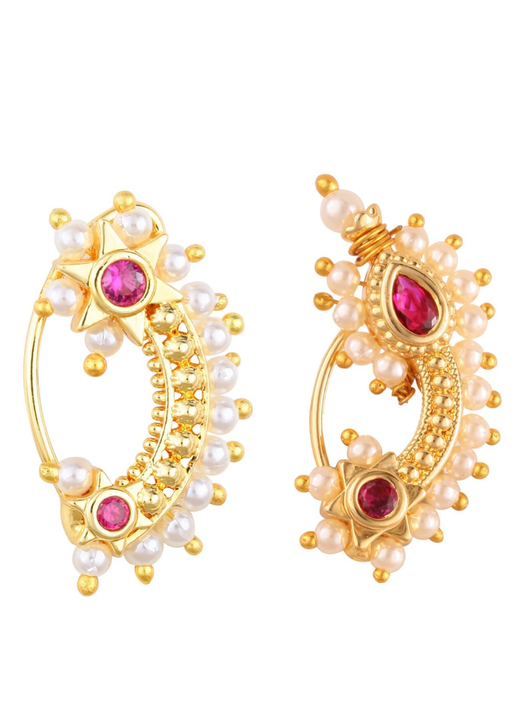 

Vighnaharta Set Of 2 Gold-Plated Stone Studded & Beaded Nosepins