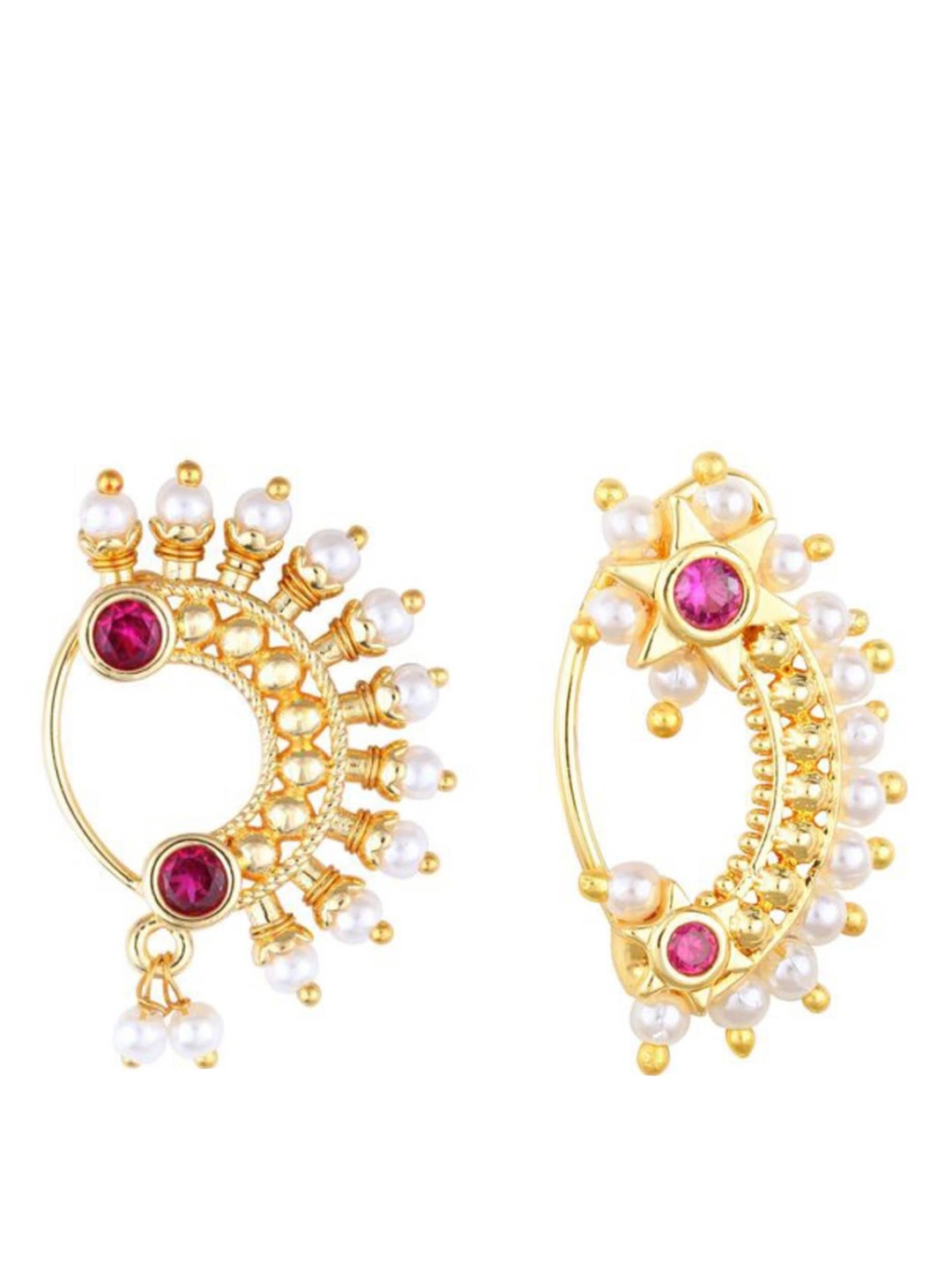 

Vighnaharta Set Of 2 Gold-Plated Stone-Studded & Pearl Beaded Nosepins