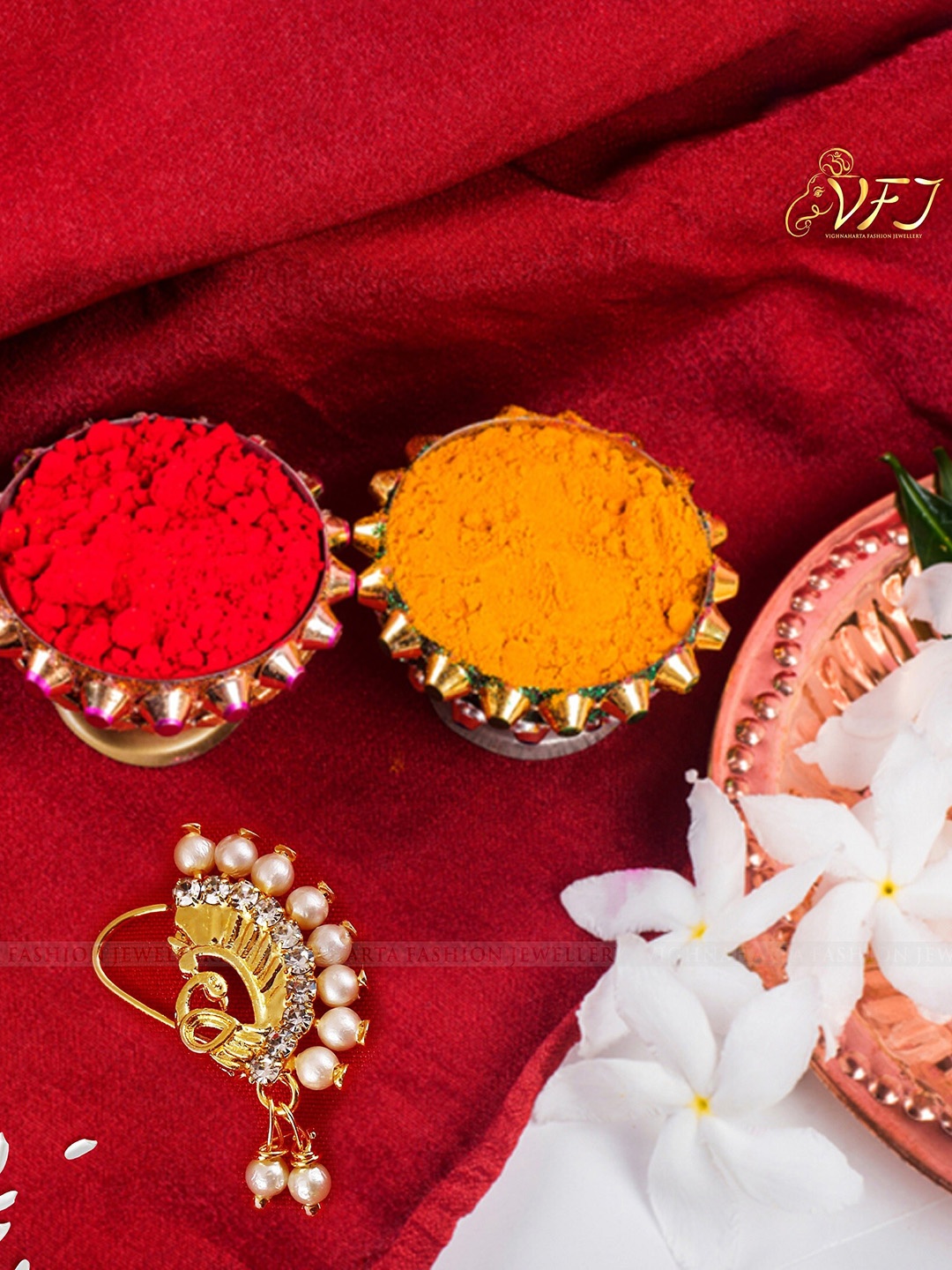 

Vighnaharta Set Of 2 Gold-Plated Stone Studded & Pearl Beaded Nosepins