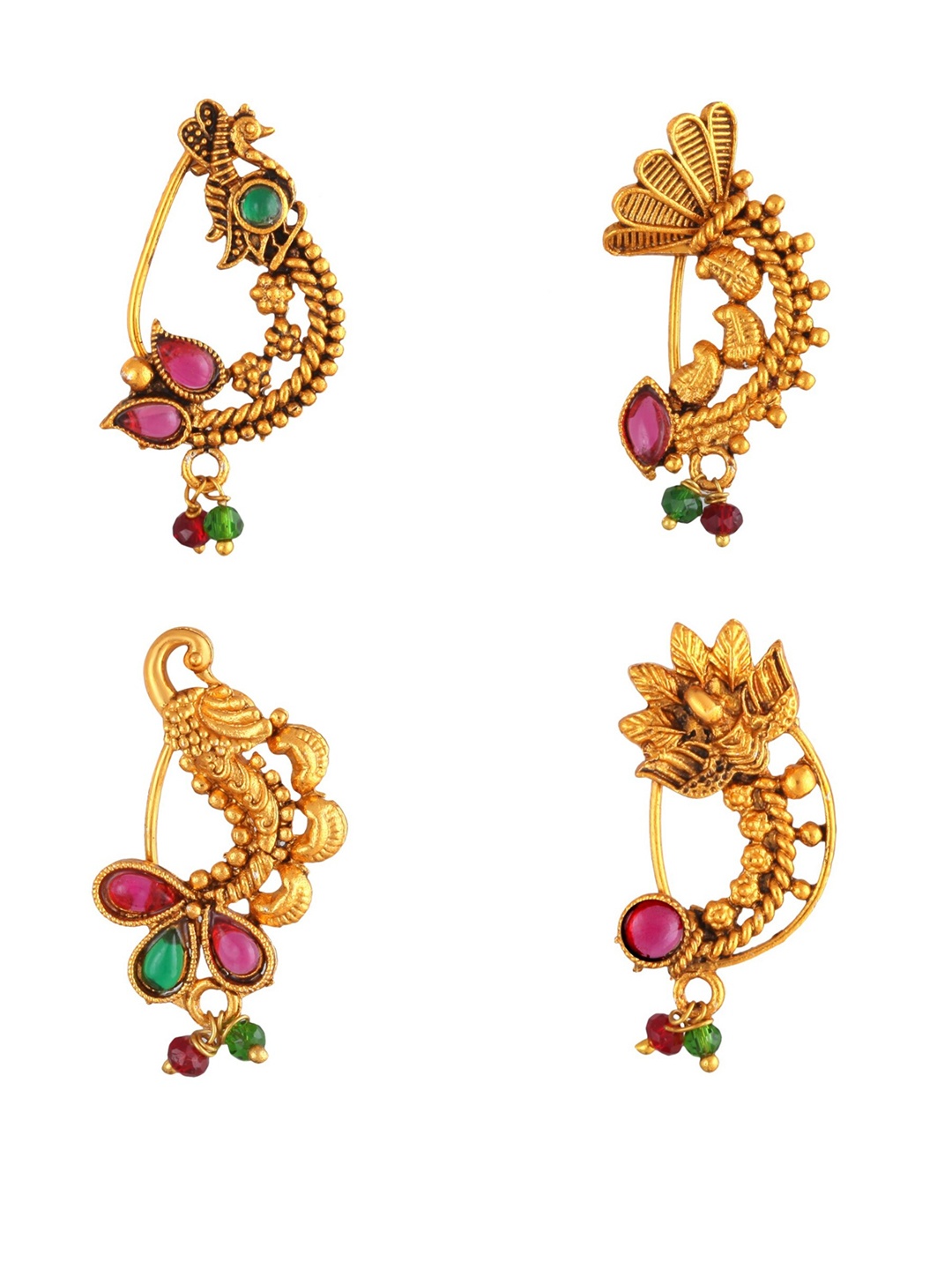 

Vighnaharta Set Of 4 Gold-Plated Pearl-Studded Nosepin