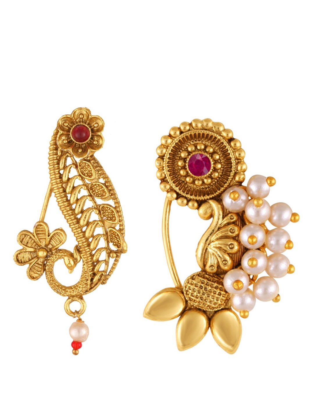 

Vighnaharta Set Of 2 Gold-Plated Stone-Studded & Beaded Ring Nosepins