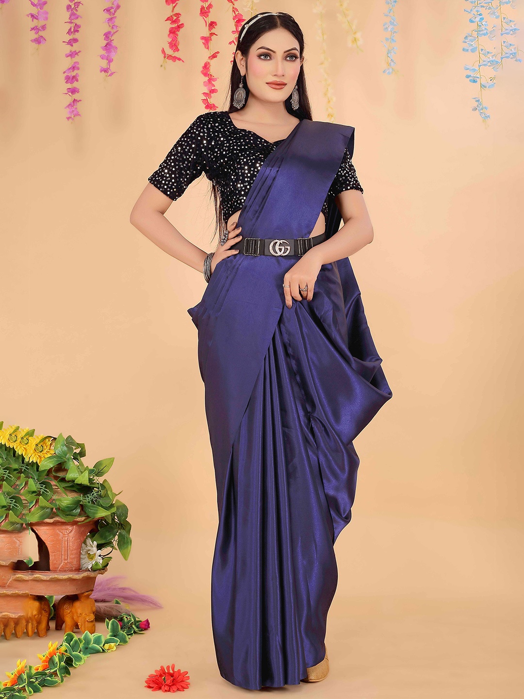 

Florence Sequinned Art Silk Saree, Blue