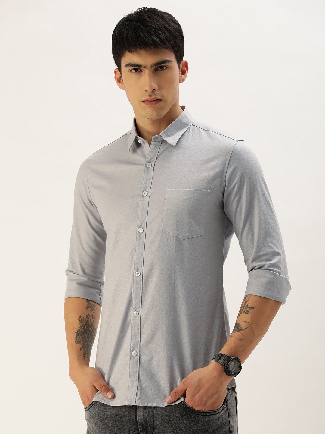 

Harvard Men Slim Fit Opaque Casual Shirt, Grey