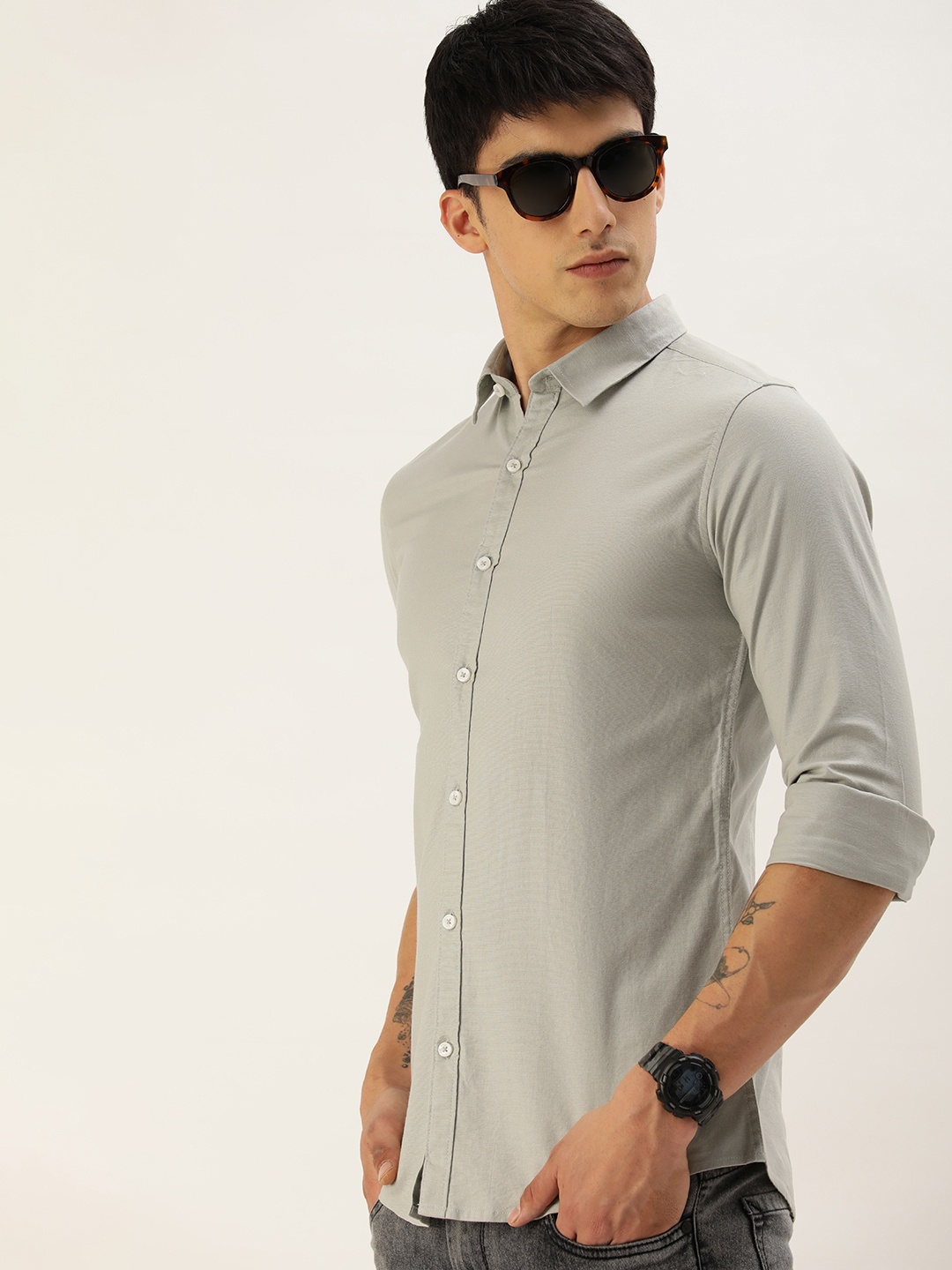 

Harvard Men Slim Fit Opaque Casual Shirt, Green