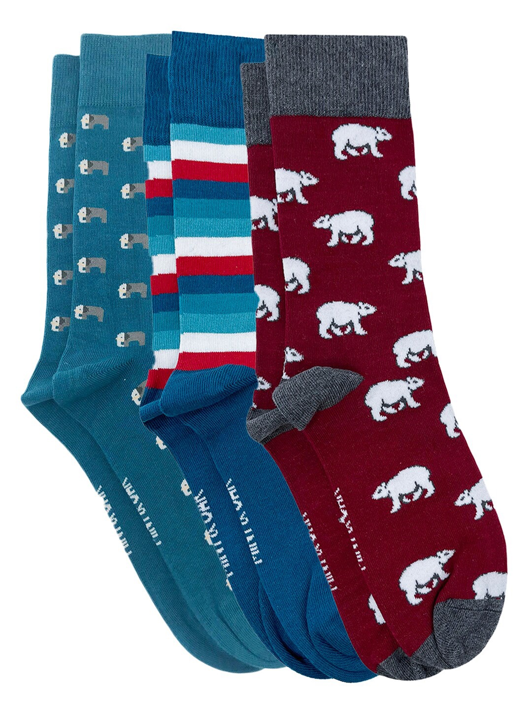 

Mint & Oak Men Pack Of 3 Printed Above Ankle Length Socks, Red