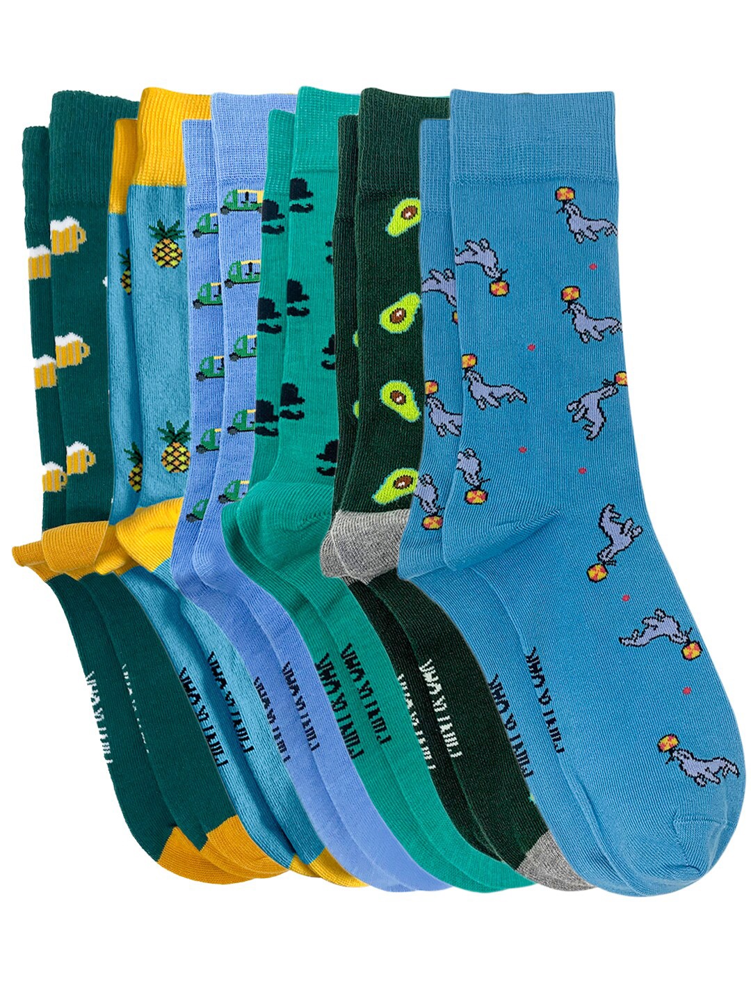 

Mint & Oak Men Pack Of 6 Patterned Calf Length Socks, Green