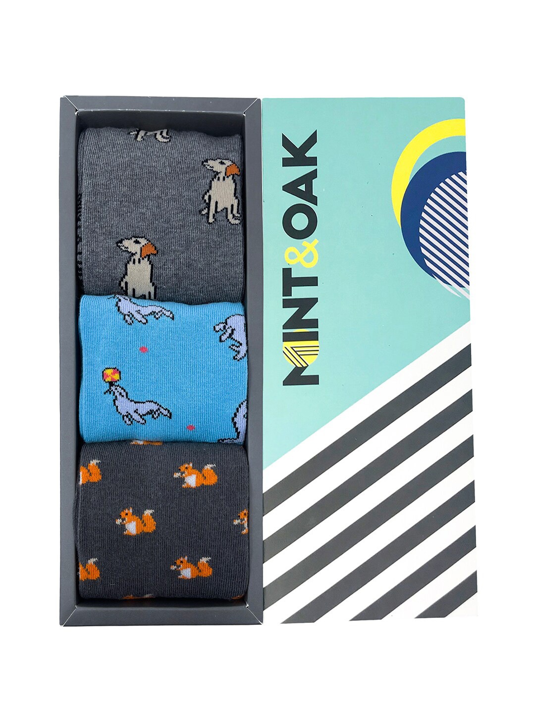 

Mint & Oak Men Pack Of 3 Patterned Eco-Friendly Above Ankle Length Socks, Grey