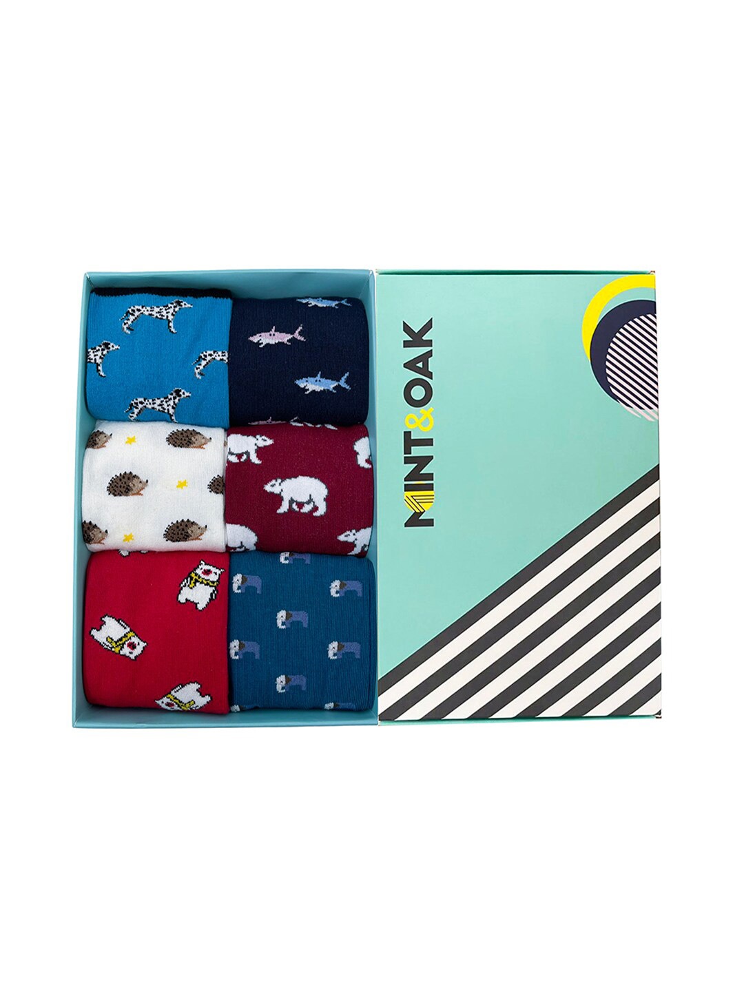 

Mint & Oak Men Pack of 6 Patterned Eco-Friendly Above Ankle Length Socks, Red
