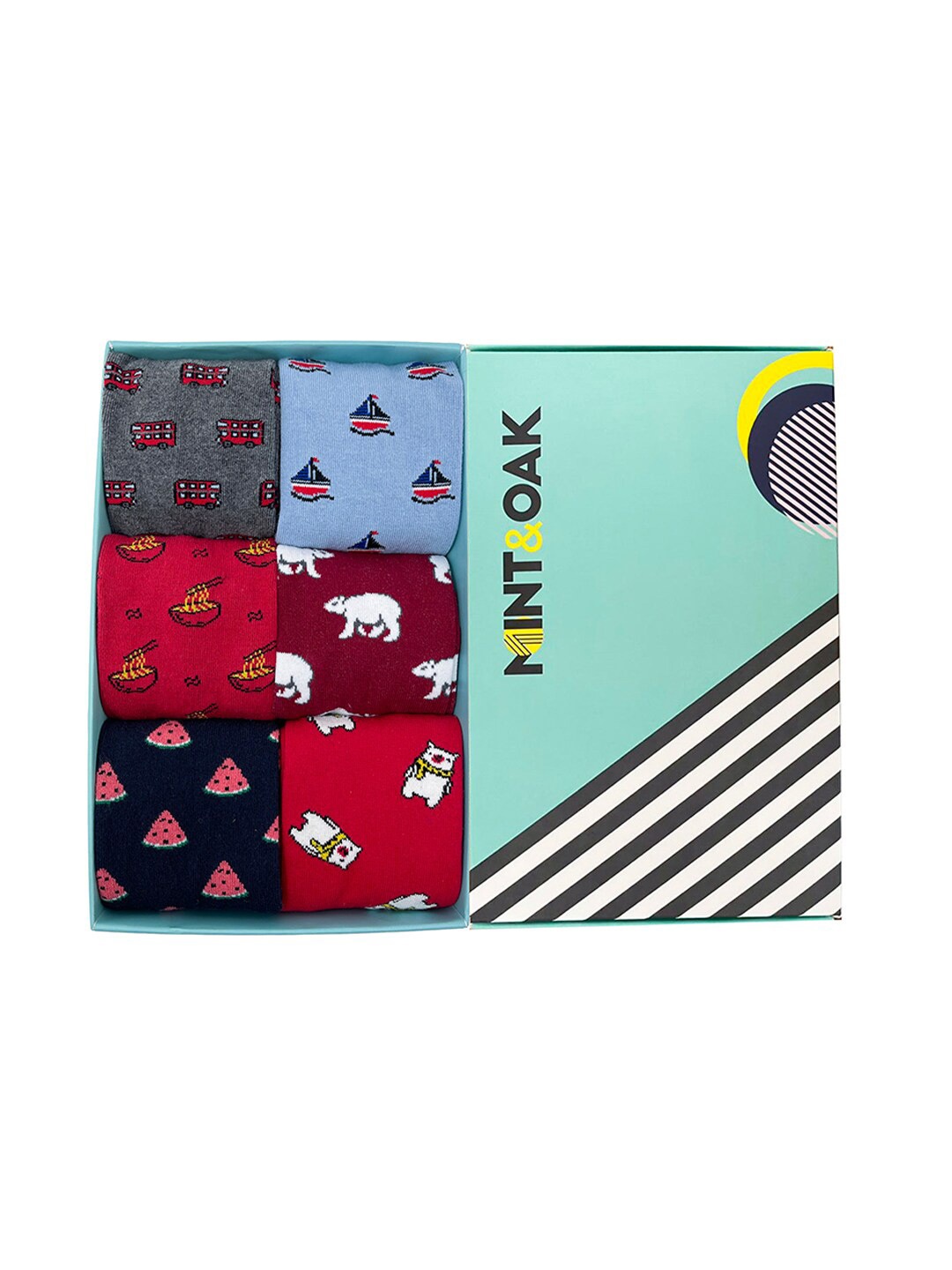 

Mint & Oak Men Pack Of 6 Patterned Calf-Length Socks, Red