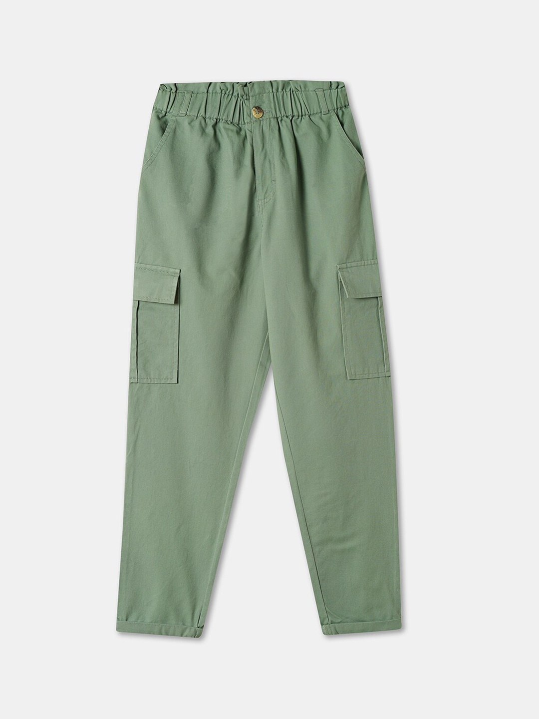 

R&B Girls Loose Fit Cotton Cargos Trousers, Olive