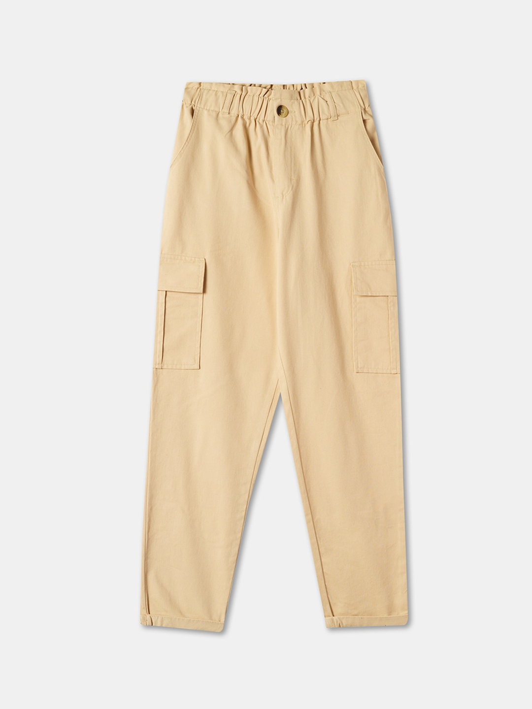 

R&B Girls Loose Fit Cotton Cargos Trousers, Beige