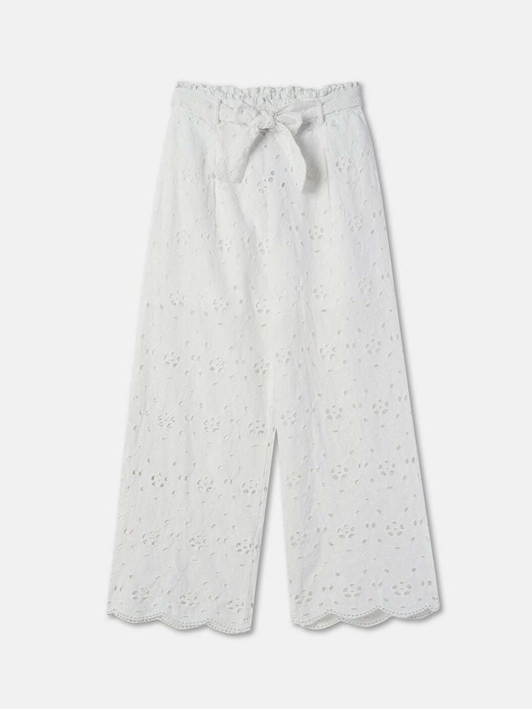 

R&B Girls Self Design Straight Fit Cotton Parallel Trousers, White