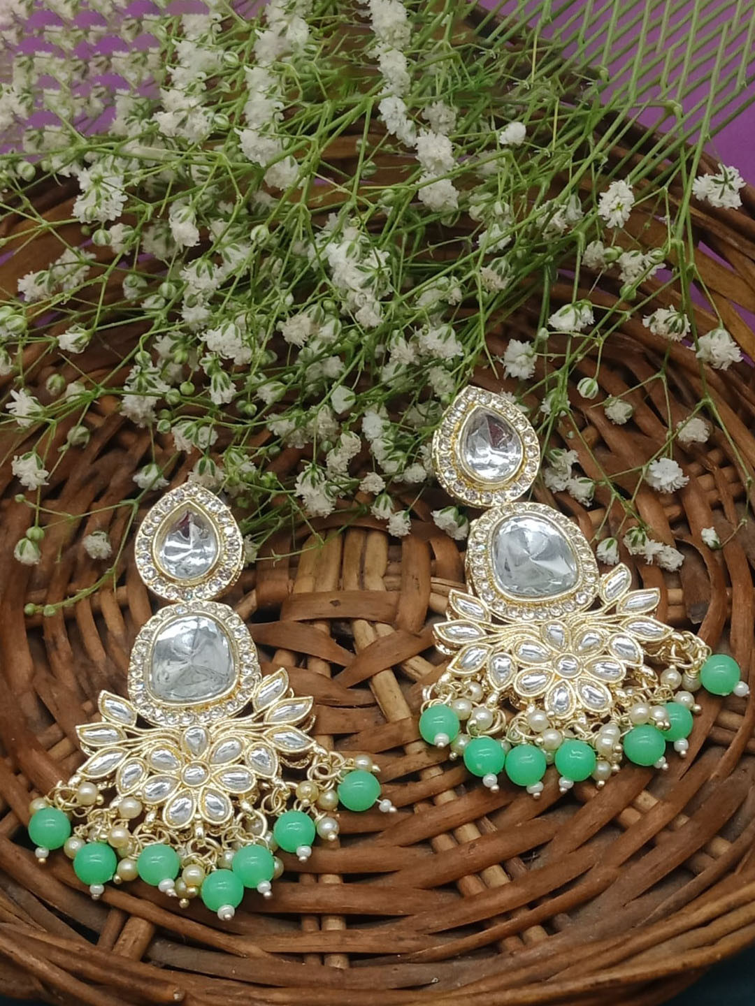 

AASHISH IMITATION Gold-Plated Contemporary Drop Earrings, Olive