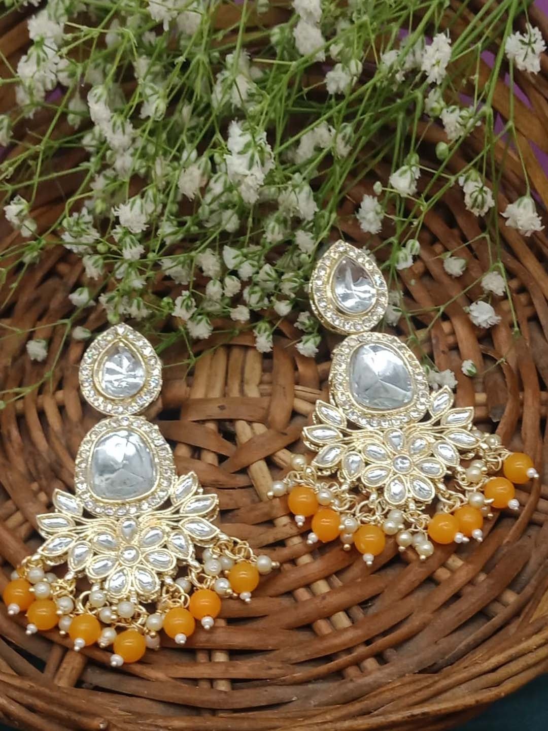 

AASHISH IMITATION Gold-Plated Contemporary Kundan Drop Earrings
