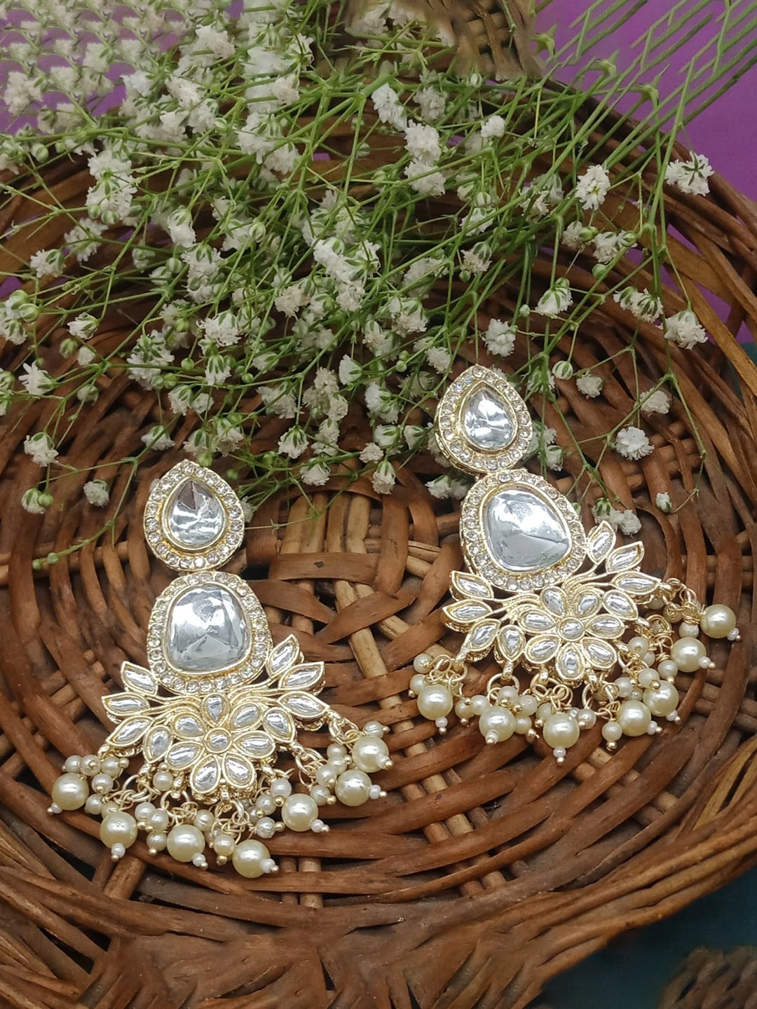 

AASHISH IMITATION Gold-Plated Contemporary Drop Earrings, White