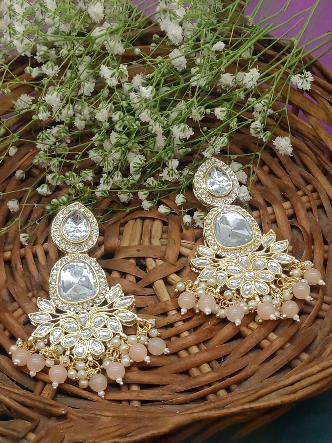 

AASHISH IMITATION Gold-Plated Contemporary Kundan Drop Earrings