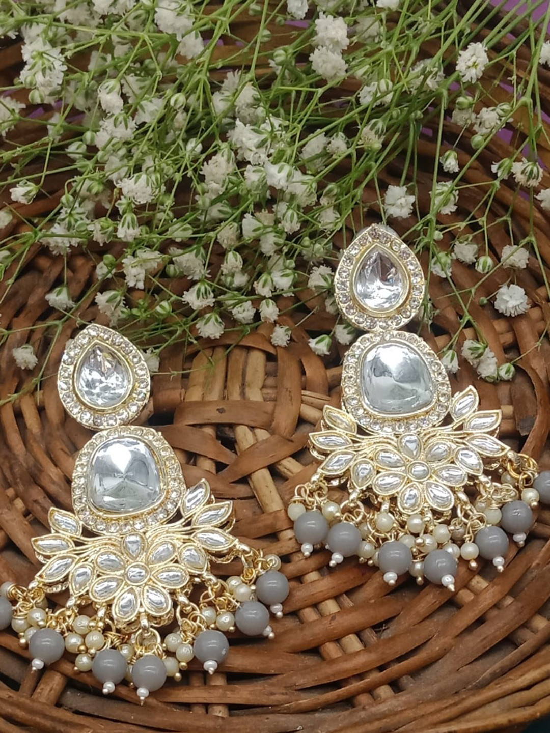 

AASHISH IMITATION Gold-Plated Contemporary Drop Earrings, Grey