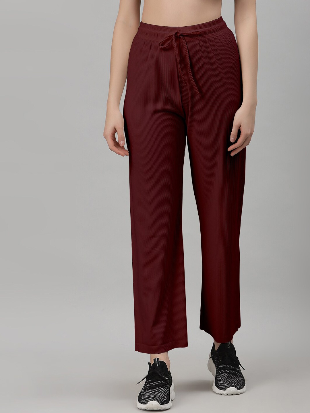 

NEUDIS Women Ribbed Parallel Track Pants, Burgundy