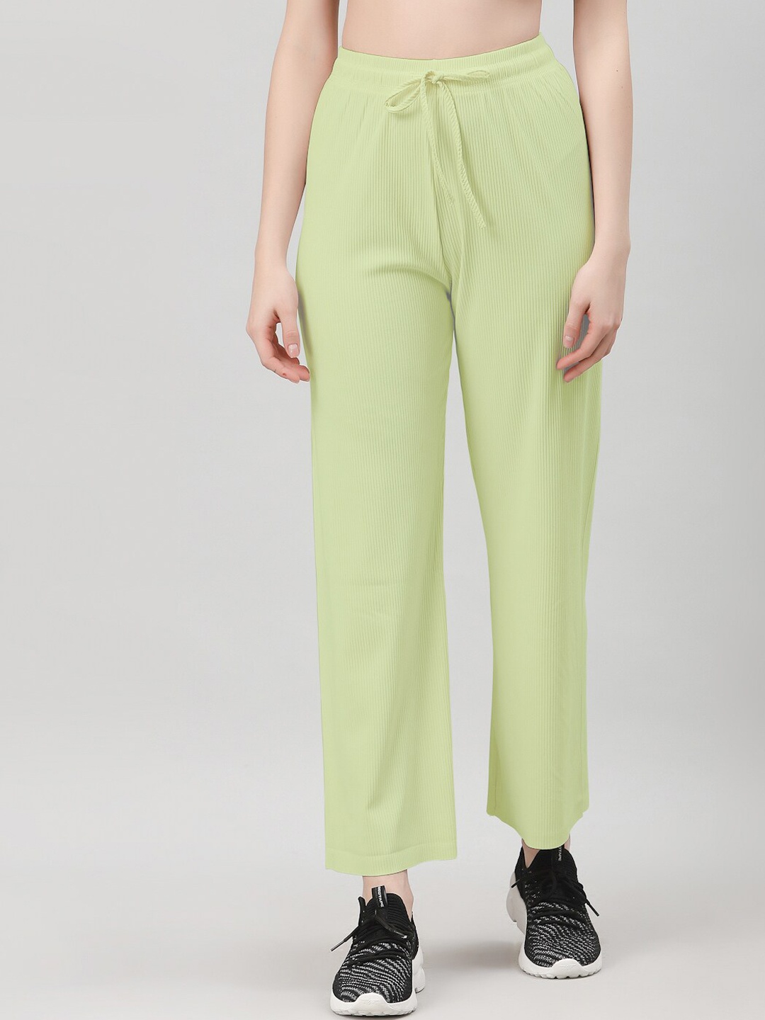 

NEUDIS Women Ribbed Parallel Track Pants, Green