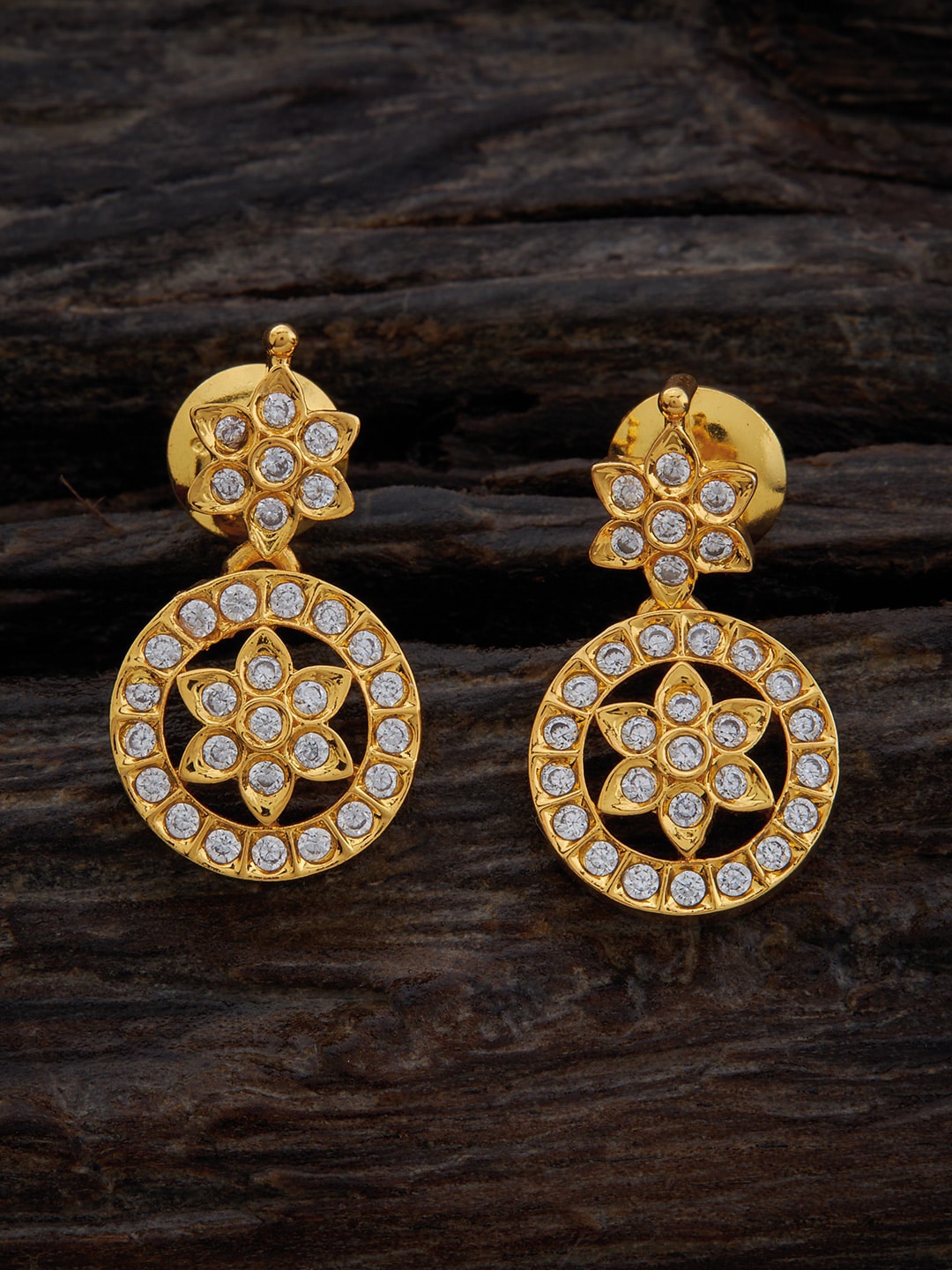 

Kushal's Fashion Jewellery Rhodium-Plated 92.5 Pure Silver Circular Drop Earrings, Gold