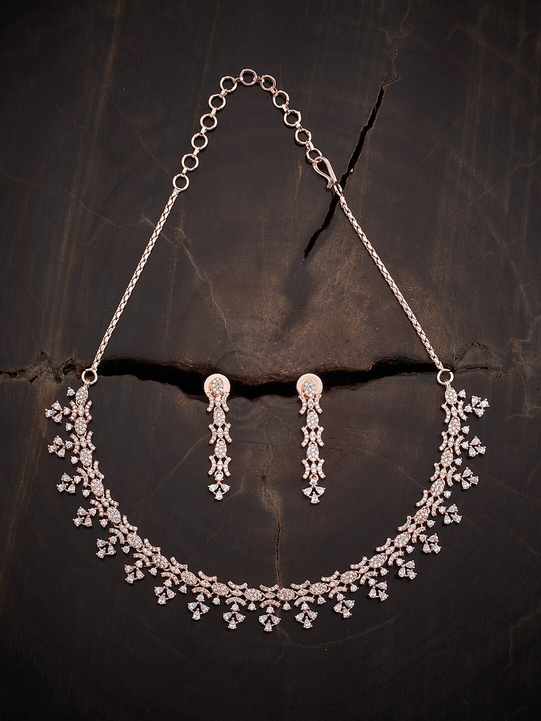 

Kushal's Fashion Jewellery Rose Gold-Plated CZ Studded Jewellery Set