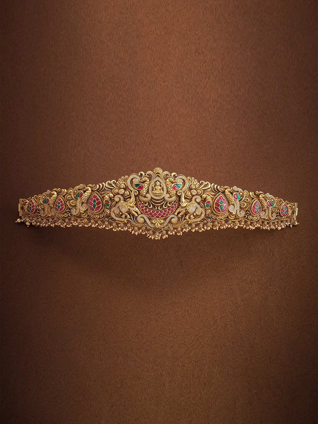

Kushal's Fashion Jewellery Rhodium-Plated 92.5 Pure Silver Temple Kamarbandh, Gold