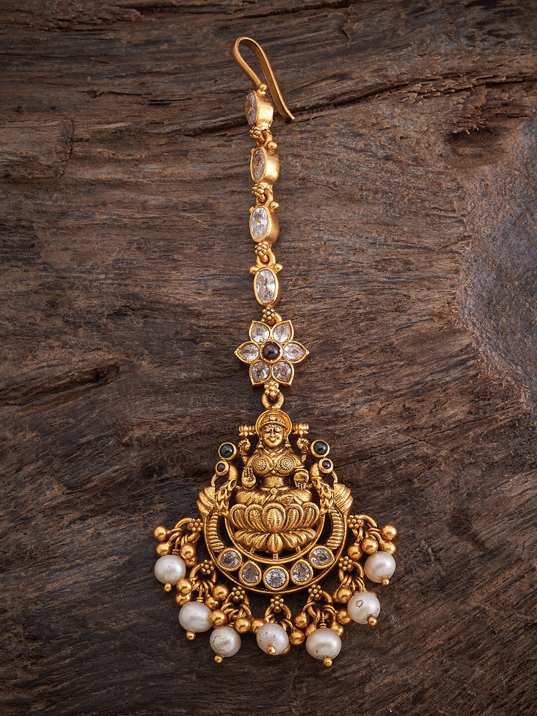 

Kushal's Fashion Jewellery 92.5 Pure Silver Gold Plated Stone Studded Temple Maangtikka