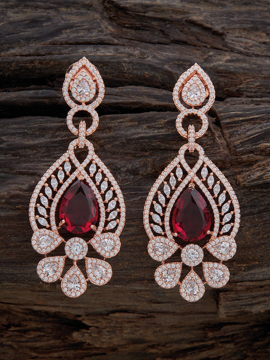 

Kushal's Fashion Jewellery Rose Gold-Plated Teardrop Shaped Cubic Zirconia Drop Earrings