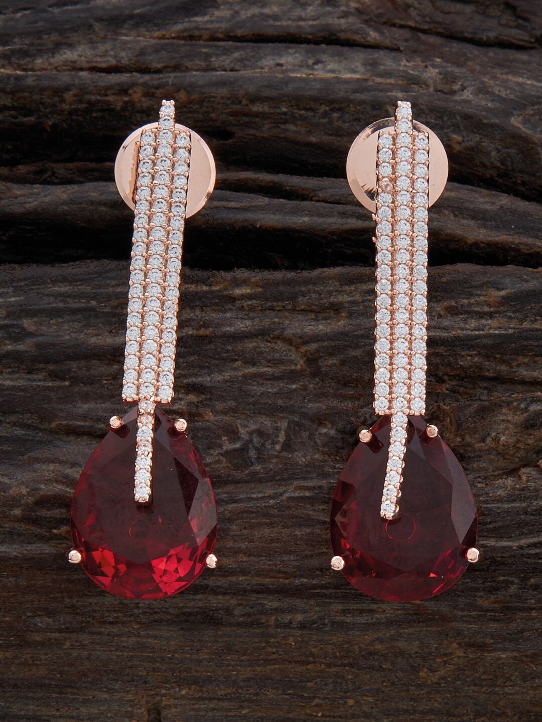 

Kushal's Fashion Jewellery Rose Gold-Plated Teardrop Shaped Drop Earrings, Red